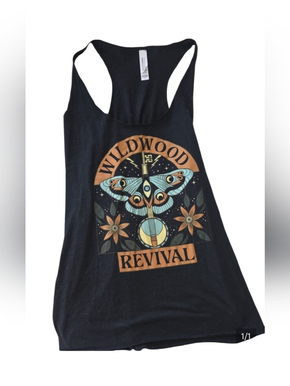 Bella Canvas Black Tank with Teal and Tan Moth Graphic